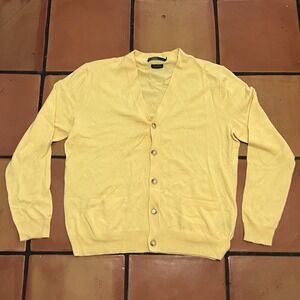 Ralph Lauren Cardigan Sweater Men's L Yellow 100% Cashmere Ivy Vintage Solid